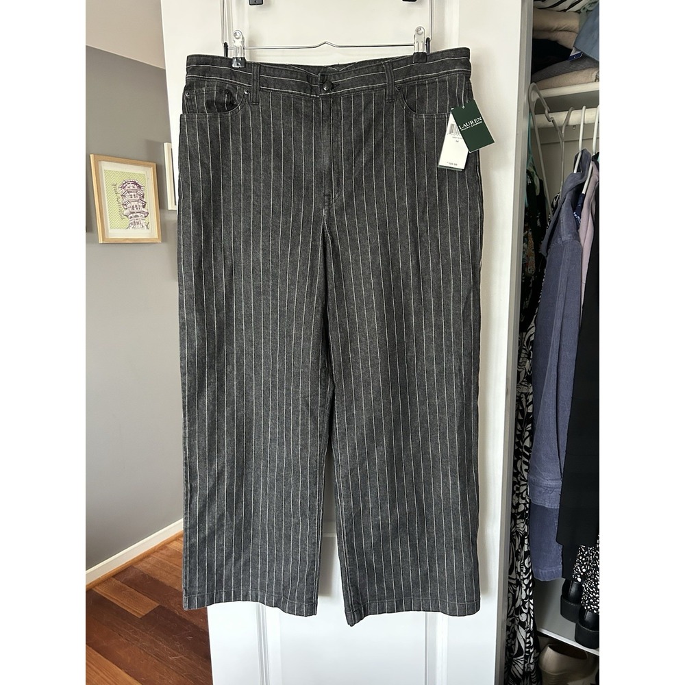 NWT Lauren Ralph Lauren Jeans Women's Wide Leg Striped Gray Size 14